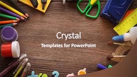  Presentation with dark vintage wood table texture - PPT theme enhanced with school objects - set of stationery frame background and a tawny brown colored foreground