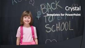  Presentation with black child - Theme featuring school on black chalkboar background and a dark gray colored foreground