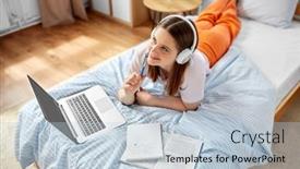  Presentation with student writing - Presentation enhanced with school-online-education-and-e background and a  colored foreground