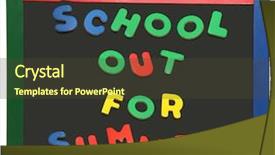  Presentation with summer school - Amazing PPT theme having school out for summer spelled out on colorful chalkboard isolated on white backdrop and a tawny brown colored foreground