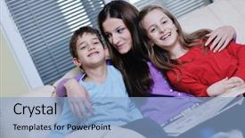  Presentation with new home - Colorful PPT layouts enhanced with school photo album - young mother read book backdrop and a light blue colored foreground