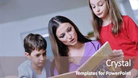  Presentation with reading for kids - Audience pleasing slides consisting of school photo album - young mother read book backdrop and a violet colored foreground