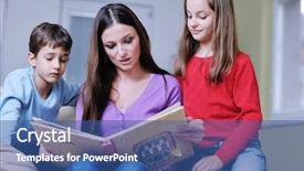  Presentation with living room - Presentation theme enhanced with school photo album - young mother read book background and a ocean colored foreground