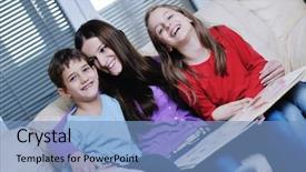  Presentation with reading for kids - Slides consisting of school photo album - young mother read book background and a  colored foreground