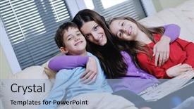  Presentation with new home - Slides featuring school photo album - young mother read book background and a light blue colored foreground