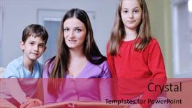  Presentation with reading for kids - Beautiful PPT theme featuring school photo album - young mother read book backdrop and a red colored foreground