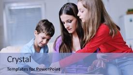  Presentation with reading for kids - Amazing PPT layouts having school photo album - young mother read book backdrop and a light blue colored foreground