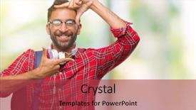  Presentation with student - Theme consisting of school photo composite - adult hispanic student man wearing background and a  colored foreground