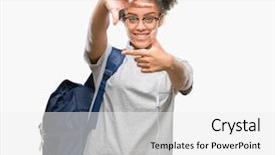  Presentation with afro - Beautiful slide deck featuring school photo composite - young afro american student woman backdrop and a  colored foreground