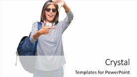  Presentation with student - Theme consisting of school photo composite - young asian student woman wearing background and a  colored foreground