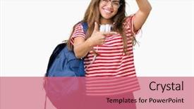  Presentation with student - Slide set enhanced with school photo composite - young beautiful brunette student woman background and a coral colored foreground