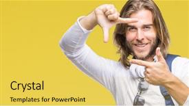  Presentation with long hair man - Cool new presentation theme with school photo composite - young handsome tourist man backdrop and a  colored foreground