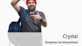  Presentation with young man on the phone - PPT theme with school photo composite - young hipster man wearing red background and a white colored foreground