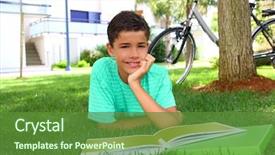  Presentation with teen - Amazing PPT theme having school playground - boy teen student homework laying backdrop and a  colored foreground