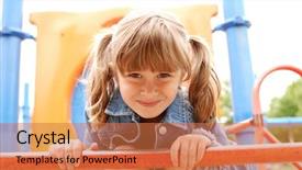  Presentation with fun - Beautiful presentation theme featuring school playground - cute young girl having fun backdrop and a coral colored foreground