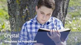  Presentation with woods - Slide set with school portrait - young boy reading a book background and a  colored foreground
