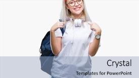 Presentation with student - PPT theme having school pride - young blonde student woman wearing background and a  colored foreground