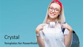  Presentation with young college student diagnosis of sti - Beautiful presentation theme featuring school pride - young blonde student woman wearing backdrop and a light blue colored foreground