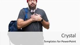  Presentation with man head in hands - Theme featuring school pride - young hipster man wearing red background and a white colored foreground