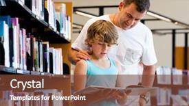  Presentation with books on bookshelf in library - Amazing slide set having school project - boy and his father backdrop and a tawny brown colored foreground