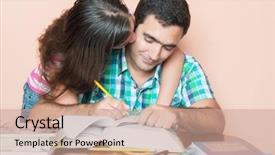  Presentation with home - PPT theme consisting of school project - young adult man studying background and a coral colored foreground