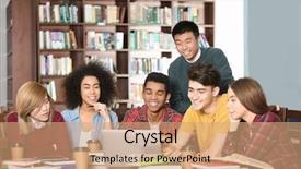  Presentation with library - Beautiful PPT theme featuring school project backgroung - group of students studying backdrop and a coral colored foreground