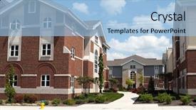  Presentation with college campus - Amazing slide set having school property - college campus housing backdrop and a light blue colored foreground