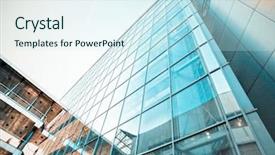  Presentation with high rise building - PPT theme featuring school property - panoramic and perspective wide angle background and a cool aqua colored foreground