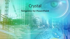  Presentation with interface - Audience pleasing theme consisting of school property - technology interface against overhead view backdrop and a cyan colored foreground