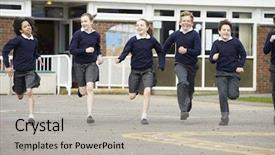  Presentation with halogen group of elements - Beautiful theme featuring school pupils running in playground backdrop and a light gray colored foreground