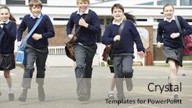  Presentation with elementary school - Colorful slide set enhanced with school pupils running in playground backdrop and a light gray colored foreground