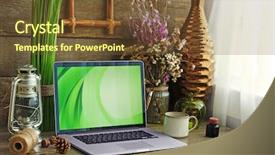  Presentation with workplace - Slides with school report card pen - workplace retro design concept background and a tawny brown colored foreground