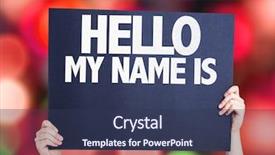  Presentation with name - PPT theme enhanced with school reunion - hello my name is card background and a tawny brown colored foreground