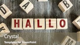  Presentation with german - PPT theme with school reunion - wooden blocks with the text background and a violet colored foreground