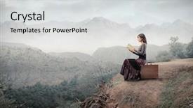  Presentation with kids reading book - Colorful PPT layouts enhanced with school rock - woman sitting on a suitcase backdrop and a light gray colored foreground