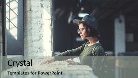 Presentation with vinyl record - Beautiful theme featuring school rock - young girl with a record backdrop and a light gray colored foreground