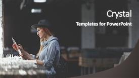  Presentation with music vinyl - Colorful PPT theme enhanced with school rock - young woman browsing vinyl records backdrop and a dark gray colored foreground