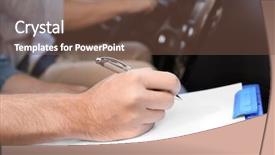  Presentation with exam results - PPT theme consisting of school rules - driving instructor writing down results background and a tawny brown colored foreground