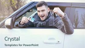  Presentation with car key - Beautiful theme featuring school rules - man with driving license backdrop and a sky blue colored foreground