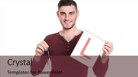  Presentation with sleepy yawning man driving car - Amazing PPT theme having school rules - young man with learner driver backdrop and a tawny brown colored foreground