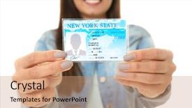  Presentation with patent license agreement licensing business - Audience pleasing slide set consisting of school rules - young woman holding driving license backdrop and a coral colored foreground
