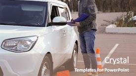  Presentation with driving - Cool new PPT layouts with school rules - young woman passing driving license backdrop and a coral colored foreground