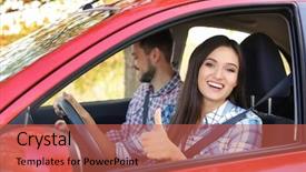  Presentation with patent license agreement licensing business - Amazing theme having school rules - young woman passing driving license backdrop and a red colored foreground