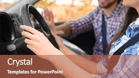  Presentation with driving - Colorful PPT layouts enhanced with school rules - young woman passing driving license backdrop and a red colored foreground