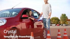  Presentation with driving - PPT layouts featuring school rules - young woman passing driving license background and a tawny brown colored foreground