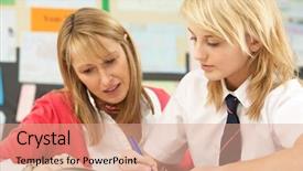  Presentation with classroom - Audience pleasing presentation theme consisting of secondary school lesson - female teenage student studying backdrop and a coral colored foreground