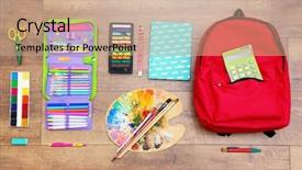  Presentation with school libraries - Presentation theme consisting of school set with backpack palette background and a coral colored foreground