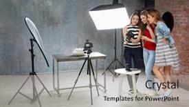  Presentation with students - Colorful PPT theme enhanced with school shootings - group of students taking photo backdrop and a light gray colored foreground