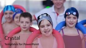 Presentation with happy kids - Colorful slide set enhanced with school sports - happy children kids group backdrop and a coral colored foreground