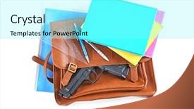  Presentation with gun - Amazing presentation having school stationery and gun isolated backdrop and a arctic colored foreground